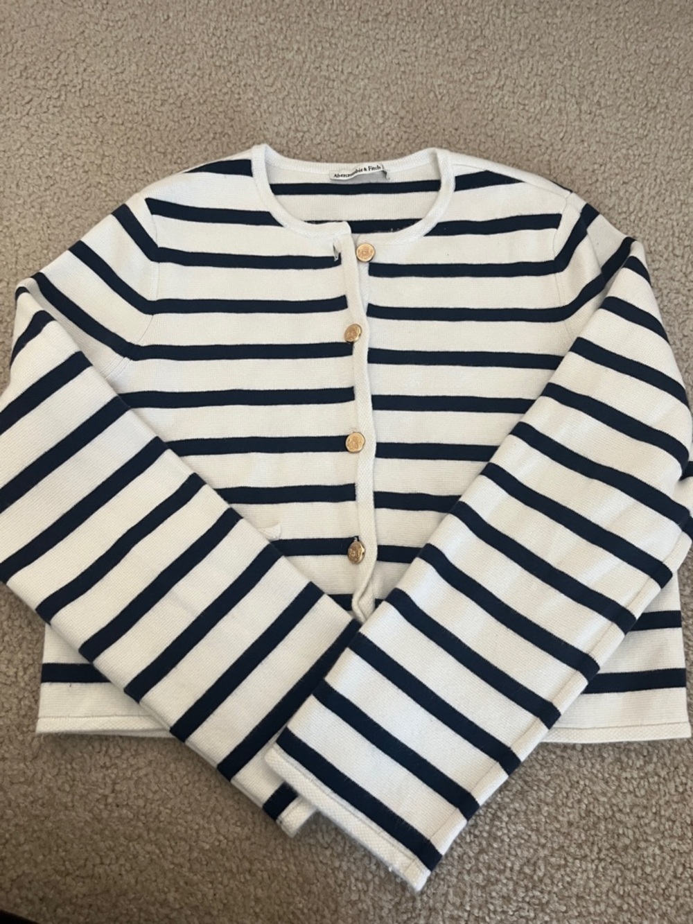 Abercrombie & Fitch Navy and White Striped Knit Top